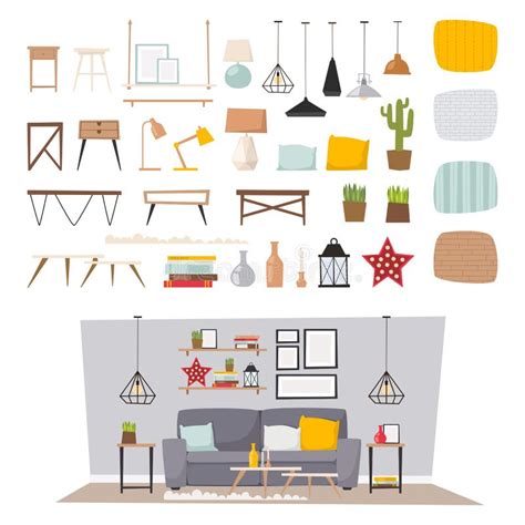 Furniture Interior And Home Decor Concept Icon Set Flat Vector