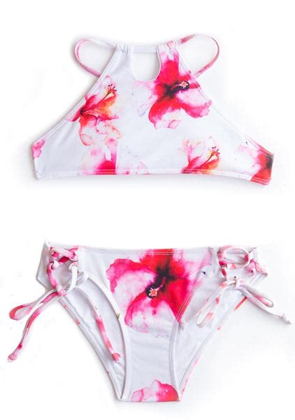 Chanceloves 2 Piece Pink Floral Girls Bikini Swim Set Youth Size 10 12