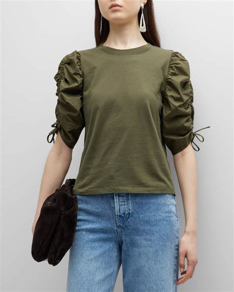 Frame Ruched Sleeve Tee Neiman Marcus