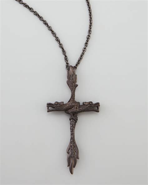 John Hardy Naga Mens Double Dragon Cross Pendant Necklace