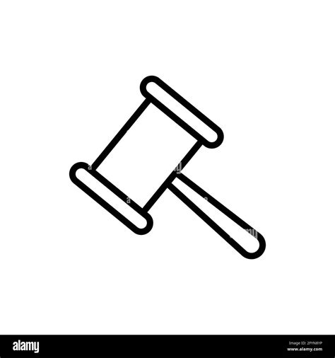 Hammer Justice Line Icon Law Symbol Court Gavel Linear Illustration