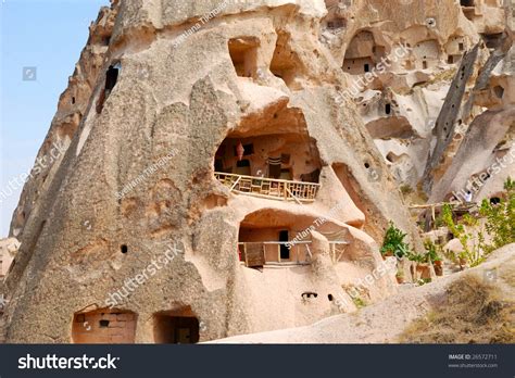 Cave Houses In Uchisar Cappadocia Turkey Stock Photo 26572711