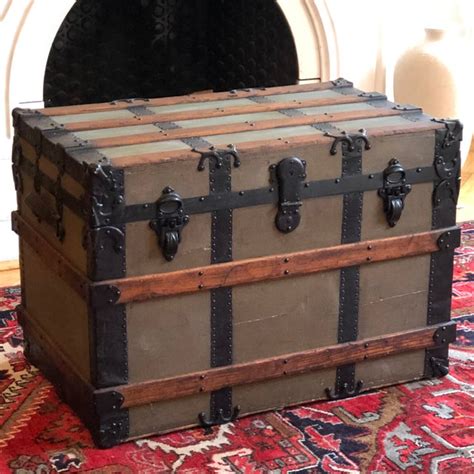 Large 19th Century Antique Wood And Canvas Steamer Trunk Chairish