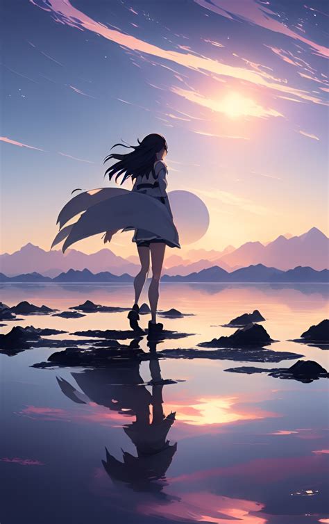 810x1290 Anime Girl Walking On Water Hd Ai Art 810x1290 Resolution