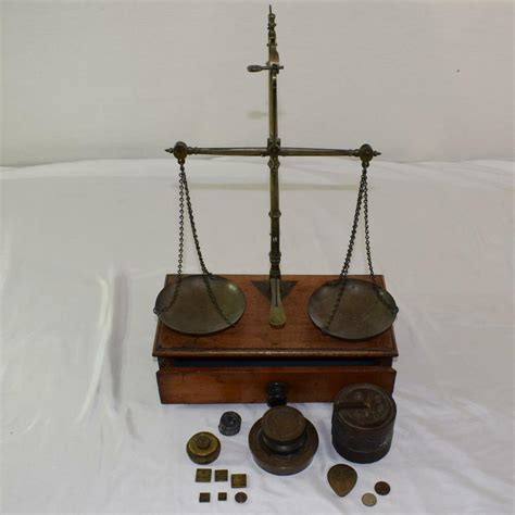 Antique Brass Jewelry Balance Scale And Wood Box With Weights Ebay