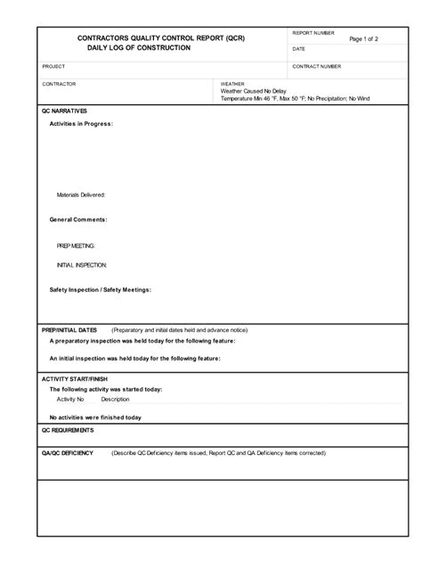 Daily Quality Control Report Template Fill Online Printable