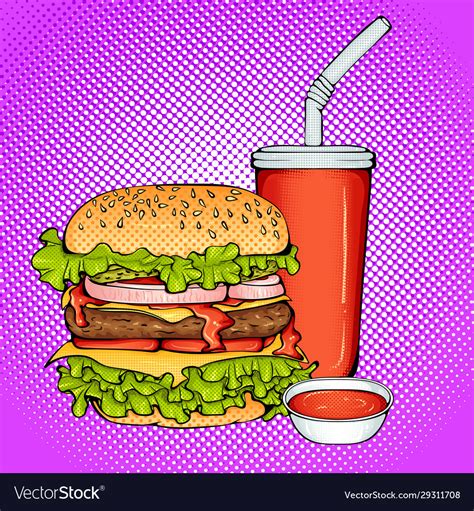 Big Burger Cola Sauce Pop Art Royalty Free Vector Image