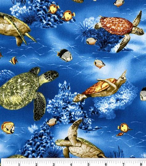 Novelty Cotton Fabric Turtles Beach Quilt
