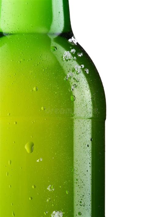 Green Bottle Of Ice Cold Beer With Ice And Drops Stock Photo Image Of