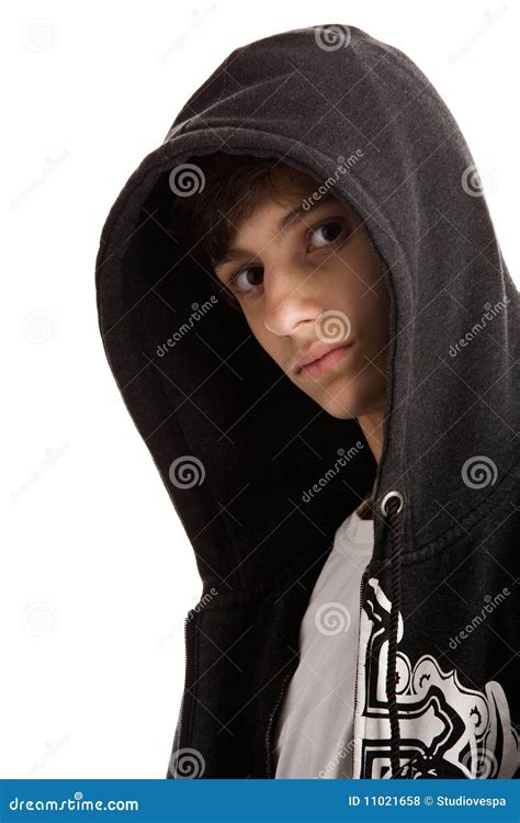 Young Man Wearing Hooded Sweatshirt Stock Photo Image Of Boys Dark