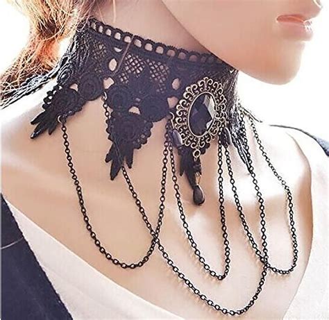 Halloween Sexy Gothic Chokers Crystal Black Lace Neck Collares