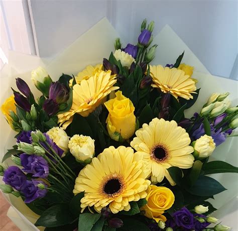 Yellow And Purple Flowers Bouquet Buy Online Or Call 0191 273 7200