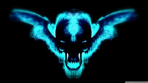 Download skull, fear, glitch art, neon blue wallpaper. Cyber Skull Ultra HD Desktop Background Wallpaper for 4K ...