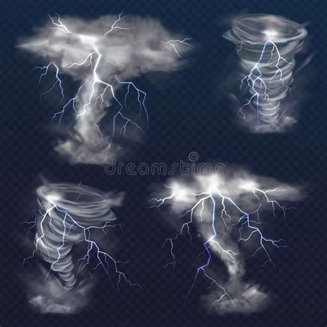 Vector Realistic Hurricane Tornado With Lightning Stock Vector