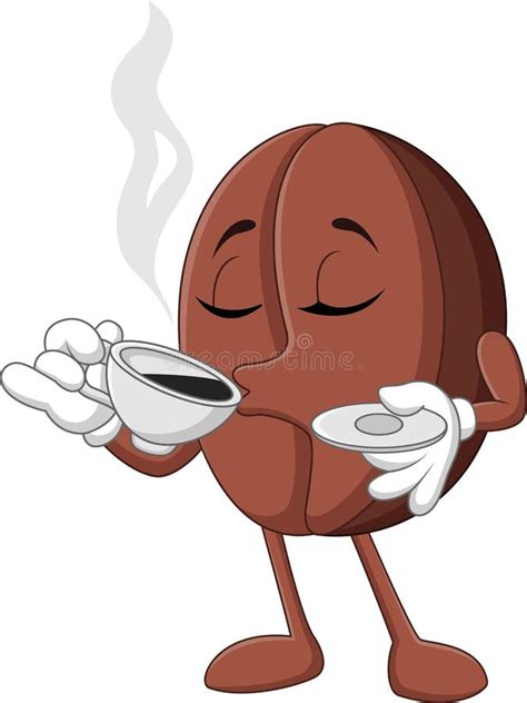 Cartoon Funny Coffee Bean Drinking Coffee Stock Vector Illustration