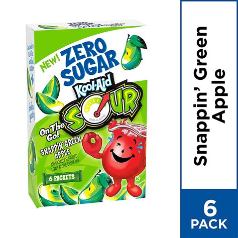 Kool Aid Zero Sugar Sours Snappin Green Apple Flavored Drink Mix 6 O