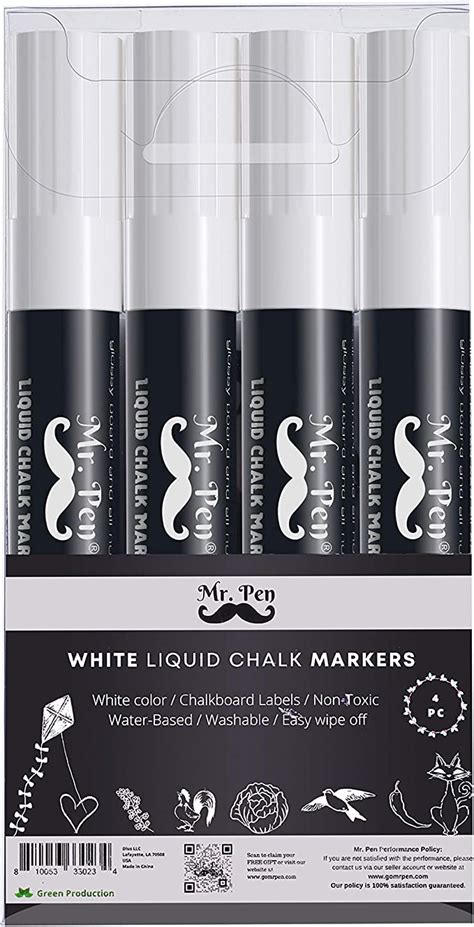Mr Pen White Chalk Markers 4 Pack Dual Tip 8 Labels White Liquid