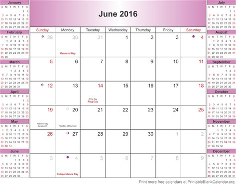 june 2016 printable calendar printable blank
