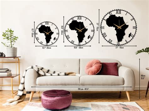 Black Africa Map Clock Africa Metal Wall Clock Livingroom Etsy