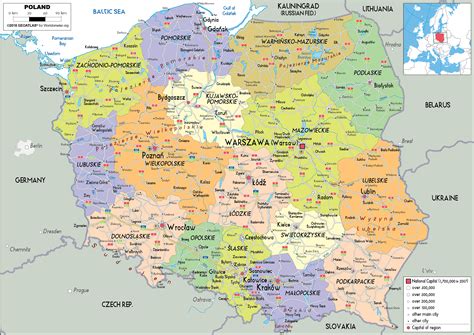 large size political map of poland worldometer
