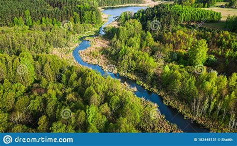 Aerial View Of Green Forest And River In Summer Stock Image Image Of