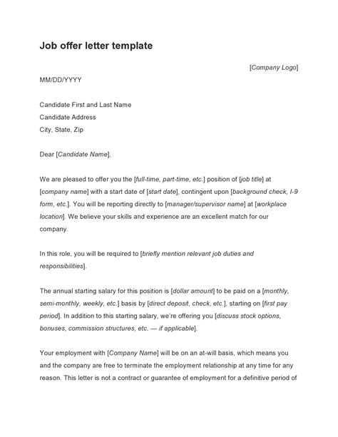 Professional Employment Offer Letter Templates Word