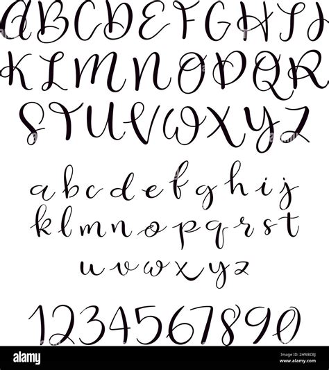 Calligraphic Vector Script Font Upper And Lower Case Letters Set Handwritten Brush Calligraphy