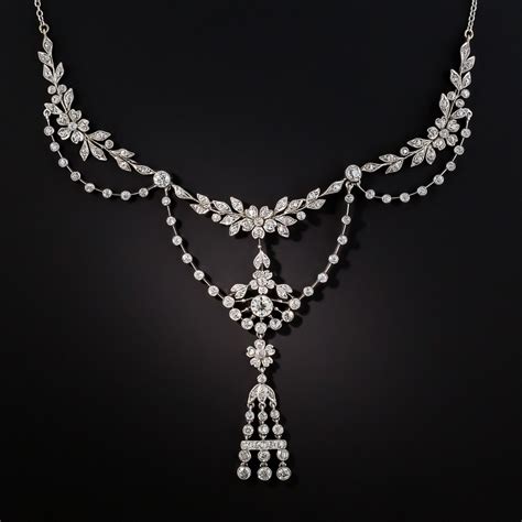 Edwardian Style Platinum Diamond Garland Necklace