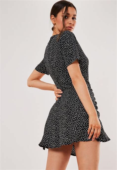 Missguided Black Dalmatian Print Ruched Side Tea Dress Tea Dress