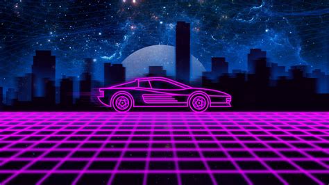 Pink Car Illustration Synthwave Neon Retrowave Ferrari Testarossa