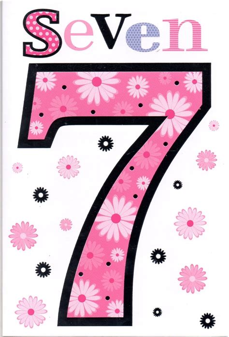 Childrens 7th Birthday Card For Seven 7 Year Old Girl Free 1st