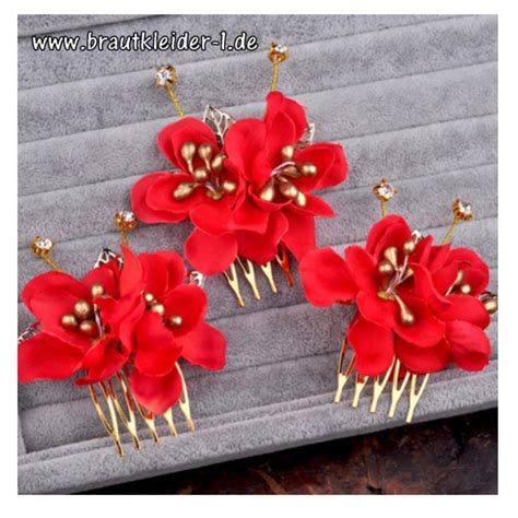 Unsere wunderschöne stickerei brautkleider werden ihre vorstellungen entsprechen. Braut Hochzeit Haarschmuck 2019 Haarkamm mit Rote Blumen ...