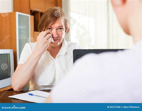 Mature Woman Answer Questions Of Worker Stock Photo Image Of Female