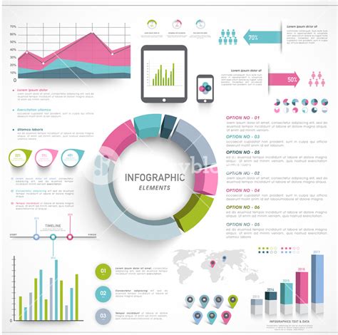A Big Set Of Business Infographics Collection Including 3d Pie Chart