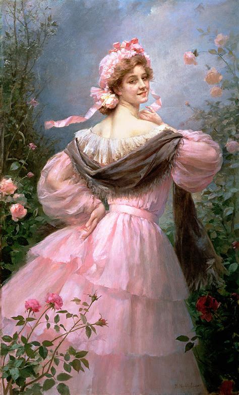 Elegant Woman In A Rose Garden Painting By Felix Hippolyte