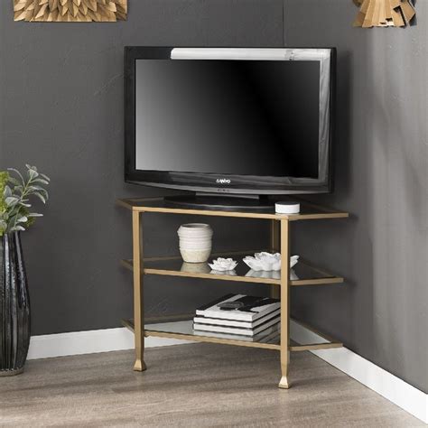 Jaymes Metalglass Corner Tv Stand Gold Sei Furniture Ms5724