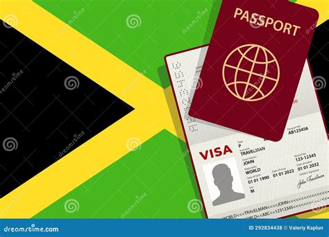 visa to jamaica and passport jamaican flag background vector illustration stock vector