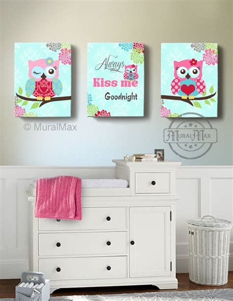 Floral Owl Baby Girl Nursery Art Owl Canvas Art Baby