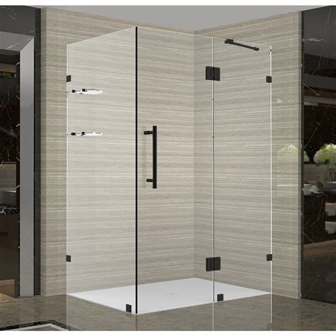 aston avalux gs 32 in x 36 in x 72 in frameless corner hinged shower door with glass shelves