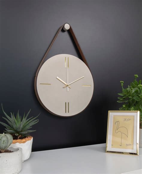 Concrete Wall Clock With Leather Stripe Modern Wall Clock Etsy Canada