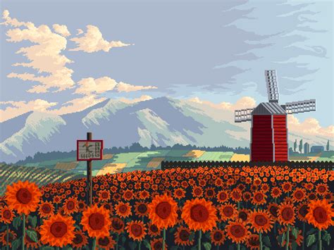 Kldpxl“sunflowers” Pixel Art Landscape Cool Pixel Art Pixel Art