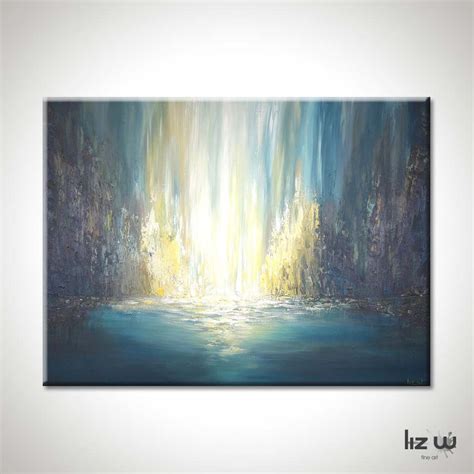 Modern Blue Waterfall Painting Abstract Waterfall Art Large Gallery