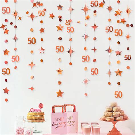 Buy Rose Gold 50th Birthday Decorations Number 50 Circle Dot Twinkle