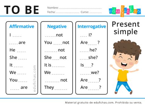 Verbo TO BE Ejercicios de Inglés para Niños Descarga PDF