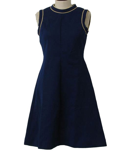 Vintage Missing Label 1970s Dress 70s Missing Label Womens Navy Blue