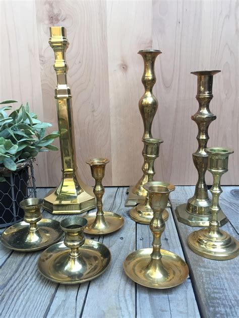 Beautiful Vintage Brass Candlestick Collection Set Of 9 In Etsy Vintage Brass Candlesticks