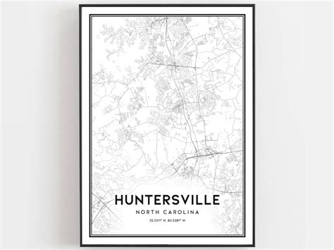 Huntersville Map Print Huntersville Map Poster Wall Art Nc Etsy
