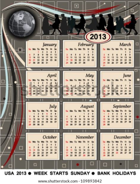 Calendar Year 2013 Usa Version Modern Stock Vector Royalty Free