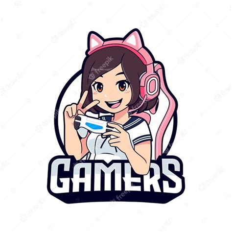 Premium Vector Kawaii Gamer Girl Cartoon Esport Logo Template