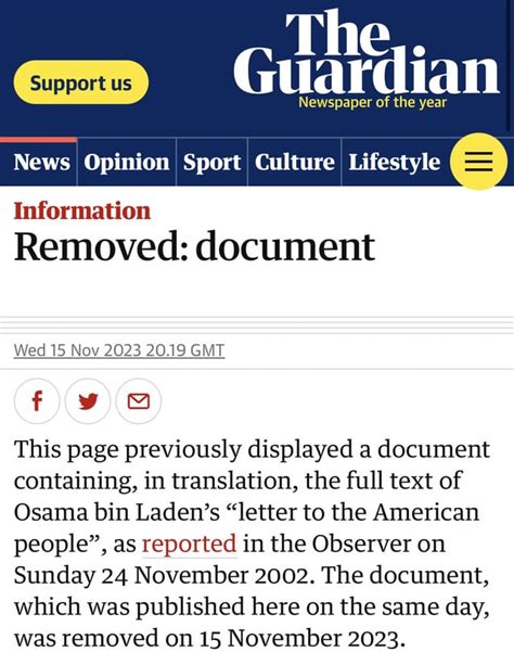 Guardian Deleted A Letter To America By Osama Bin Laden Rpalestine